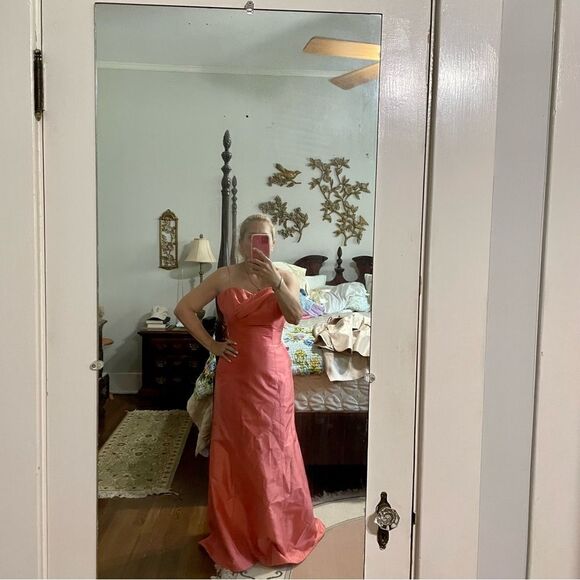 Marisa Baratelli salmon pink Thai silk party or prom dress with matching jacket - Picture 3 of 14